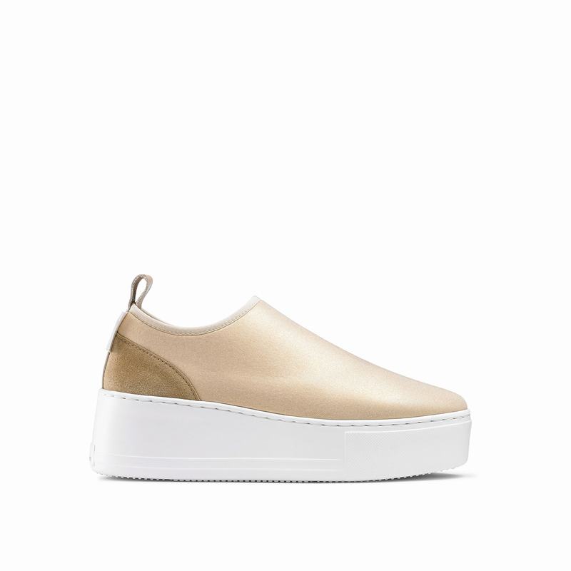 Russell & Bromley Park Flex Womens Stretch Flatform Sneakers Metallic |KKY5773HP|